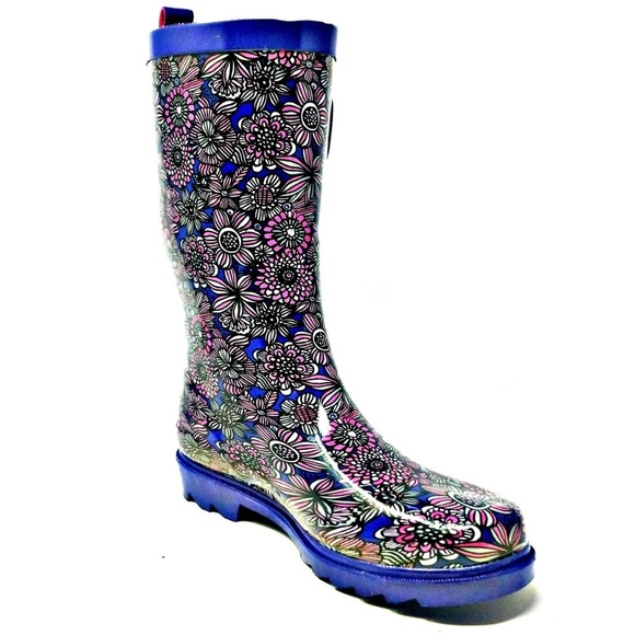 Women's Rainboots, Mid Calf Waterproof Rubber Rain Boots, RB-3155, Blue - Picture 1 of 5